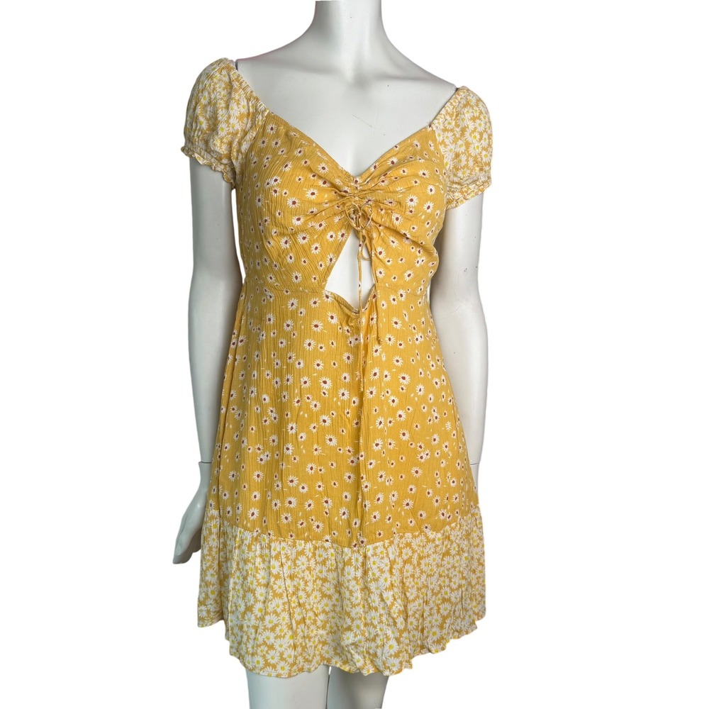 Retrod Daisy Cutout Mini Dress Yellow Floral Cottagecore Boho Fairycore Summer S